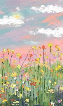 Art texture œuvres - Fleurs sauvages ciel nuages fleurs décoration murale texturée